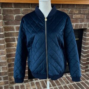 Guinea London Minty Velvet Bomber Jacket in Navy Blue Size UK12